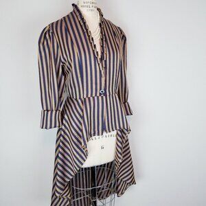 Vintage Victorian Style High Low Hem Striped Long Sleeve Tailcoat Size XL
